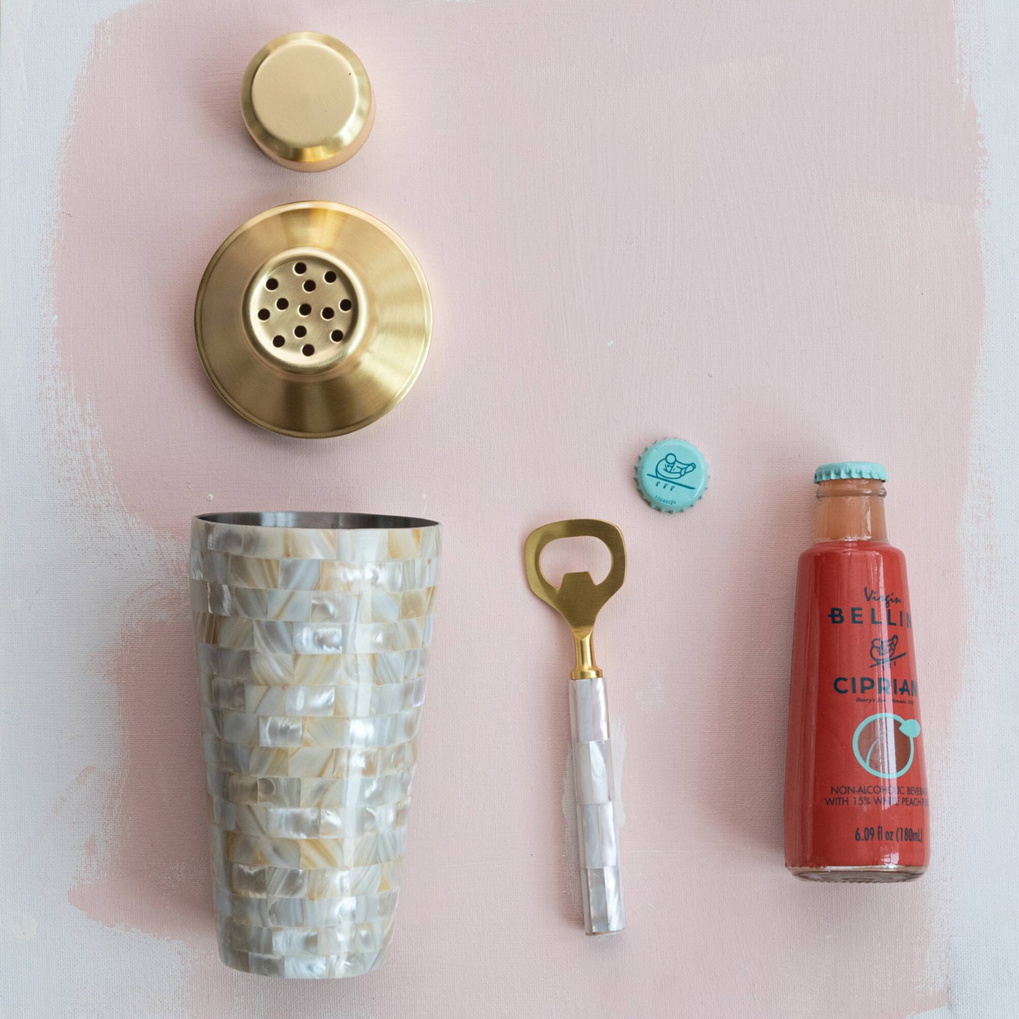 Hello Honey® 24oz. Gold Finish Stainless Steel & Natural Mother of Pearl Inlaid Cocktail Shaker